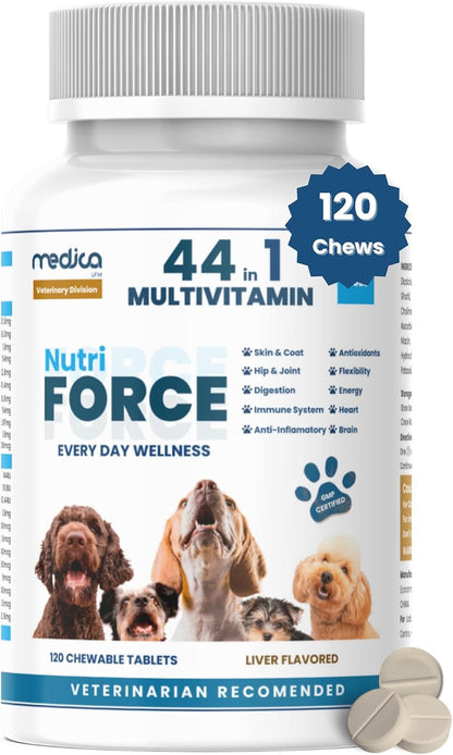 NutriForce 44-in-1 Multivitamin for Dogs – 120 Chewable Tablets – Liver Flavour