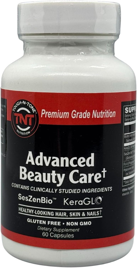 TOUGH-N-TONE Advanced Beauty Care – Vegan Biotin with SesZen-Bio®, KeraGLO® Keratin, Fo-Ti & Hyaluronic Acid – Hair, Skin & Nail Support Supplement – Non-GMO & Gluten-free