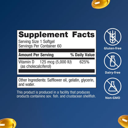 Metagenics Vitamin D3 5000 IU - High Potency Soft Capsules for Immune & Bone Health - 60 Count