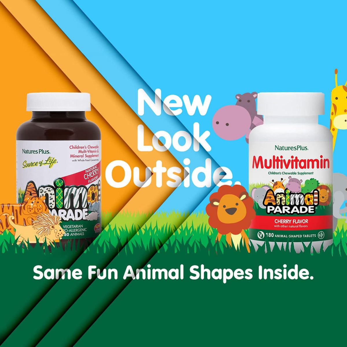NaturesPlus Animal Parade Children's Chewable Multivitamin – Cherry Flavour – 180 Animal-Shaped Tablets - görsel 2