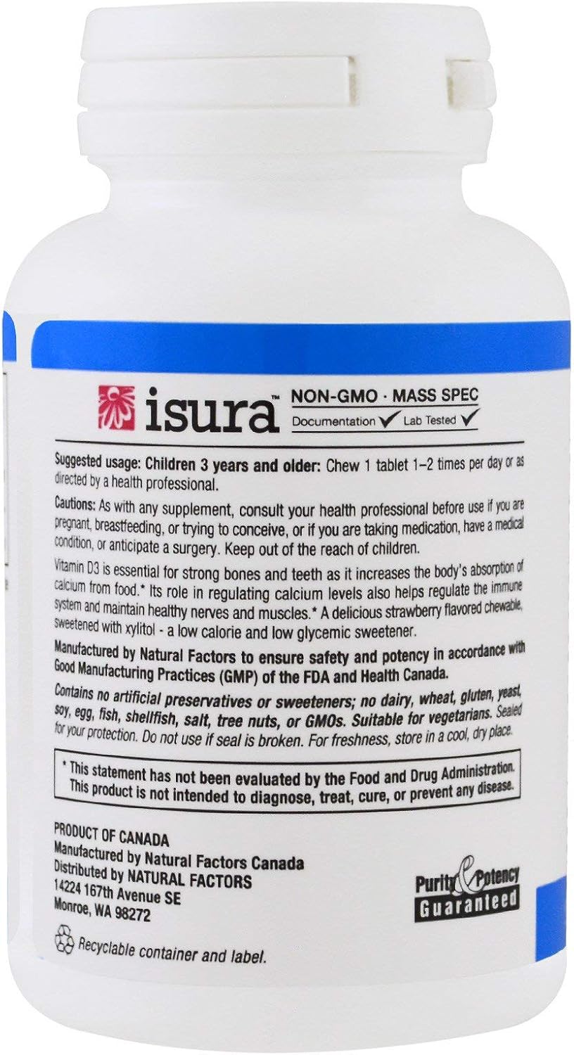 Natural Factors Vitamin D3 400 IU Chewable Tablets, 100 Tablets - görsel 3