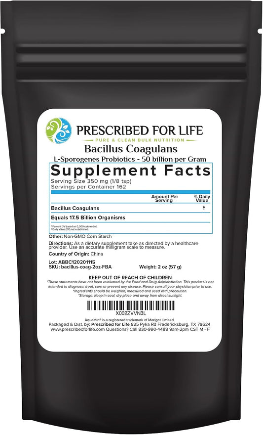 Prescribed For Life Bacillus Coagulans Powder – Sporebiotic Probiotic for Gut Health, 50 Billion CFU/g, 56 g (2 oz)