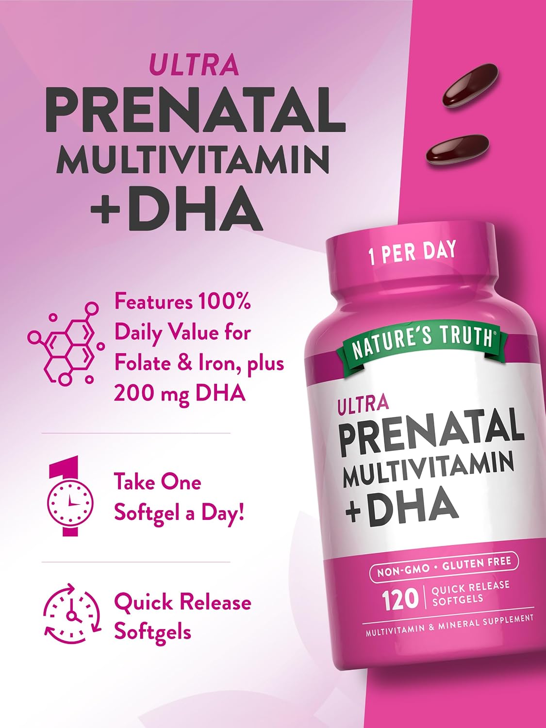 Nature's Truth Prenatal Vitamin for Women | 120 Softgels | Non-GMO & Gluten-free Multivitamin Supplement with DHA and Folic – Image 5