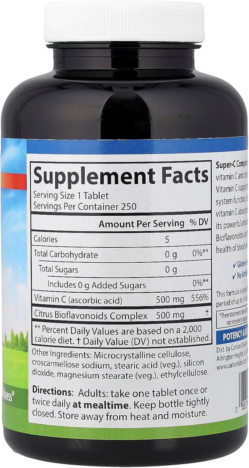 Carlson Labs Super C Complex, Bioflavonoids and C, 250 Tablets - görsel 2