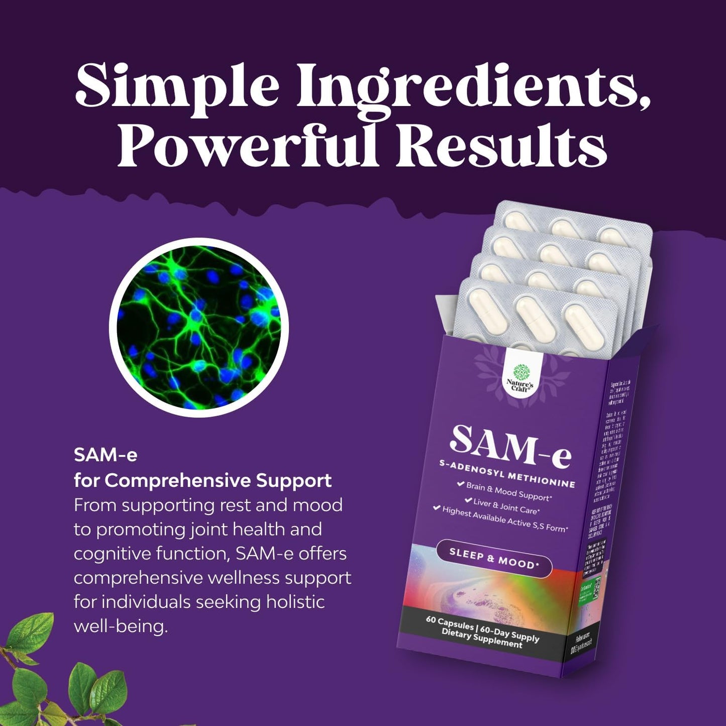 Natures Craft SAM-e 200mg – S-Adenosyl Methionine Supplement for Mood, Brain, Joint & Liver Support (60 Capsules) - görsel 4
