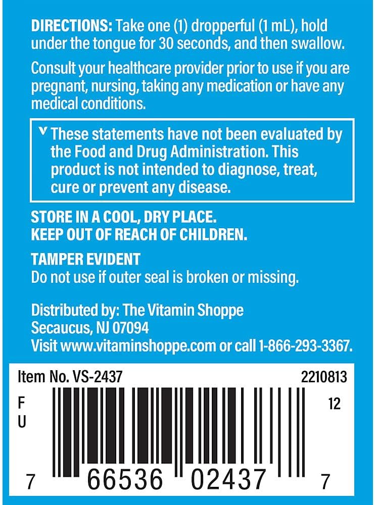 The Vitamin Shoppe Liquid B12 Methylcobalamin 1000 µg - Raspberry Flavour Drops, 60 ml - görsel 3
