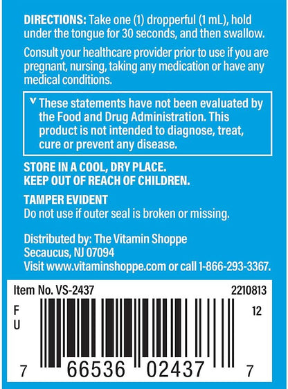 The Vitamin Shoppe Liquid B12 Methylcobalamin 1000 µg - Raspberry Flavour Drops, 60 ml