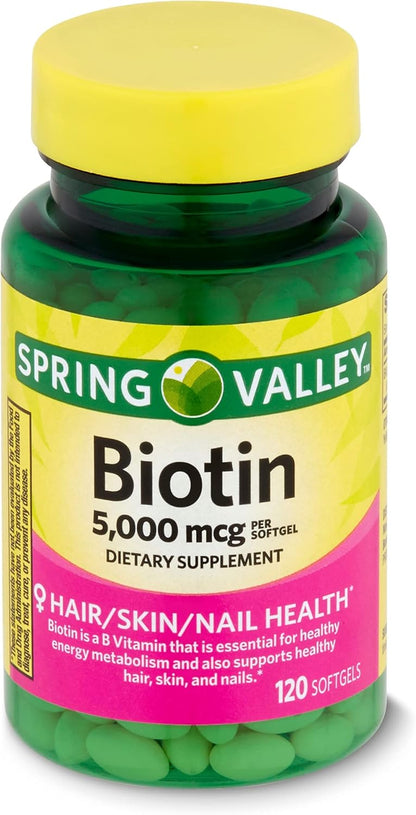 Spring Valley Biotin 5000 mcg, High Strength, 120 Softgels
