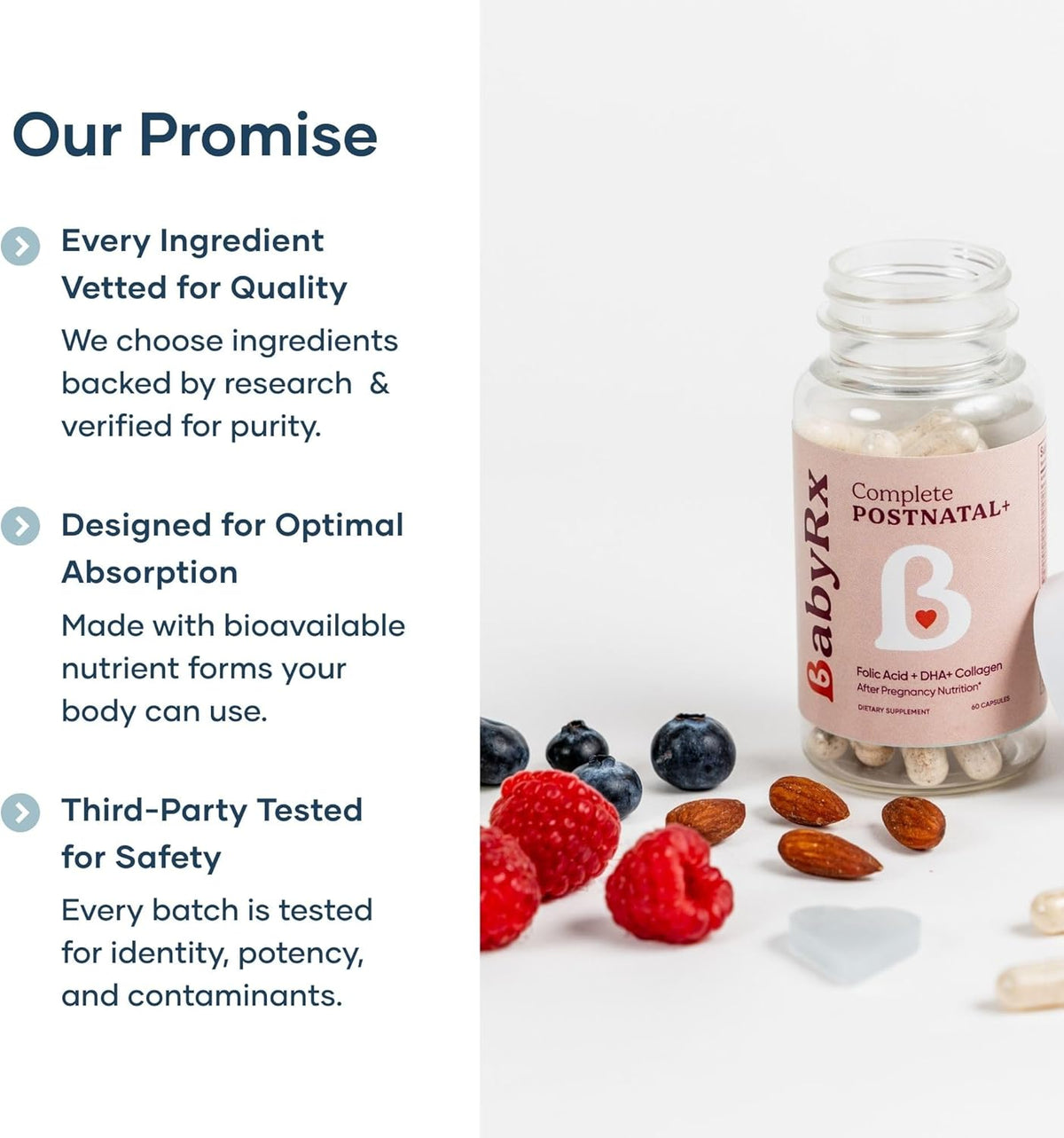 BabyRx Complete Postnatal+ - Postnatal Vitamins with Omega-3 DHA, EPA, Collagen, Folate, Iron - 60 Capsules - görsel 5