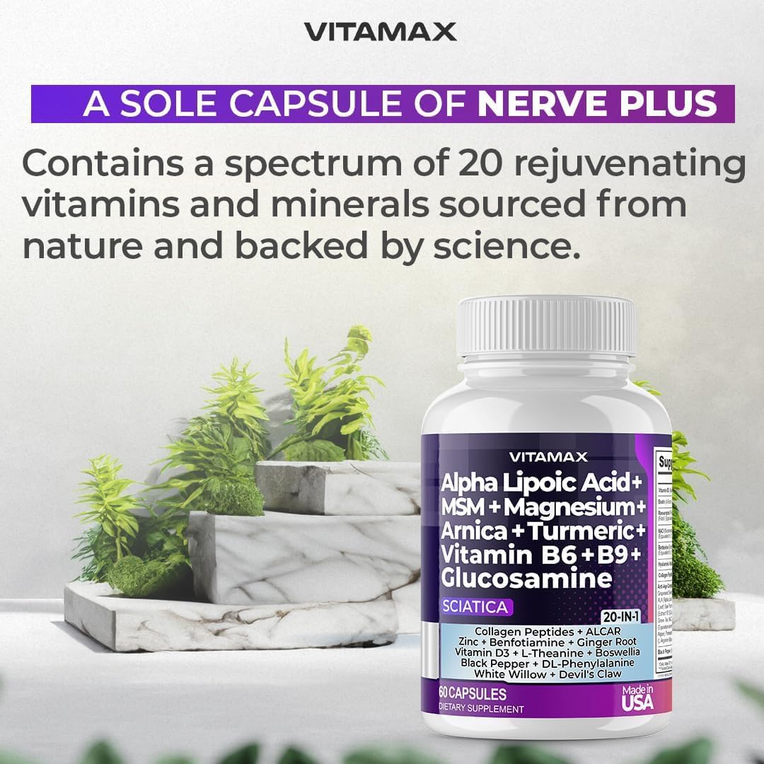 Sciatic Nerve Health Support – Supplement with Folic Acid, Glucosamine, MSM, Vitamin B Complex, Alpha Lipoic Acid – 60 Capsules - görsel 8