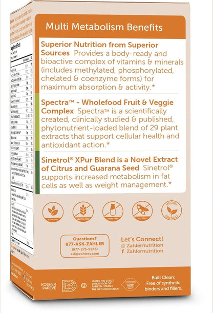 Zahler Multivitamin Metabolism + Weight Management Support with Iron, 60 Capsules