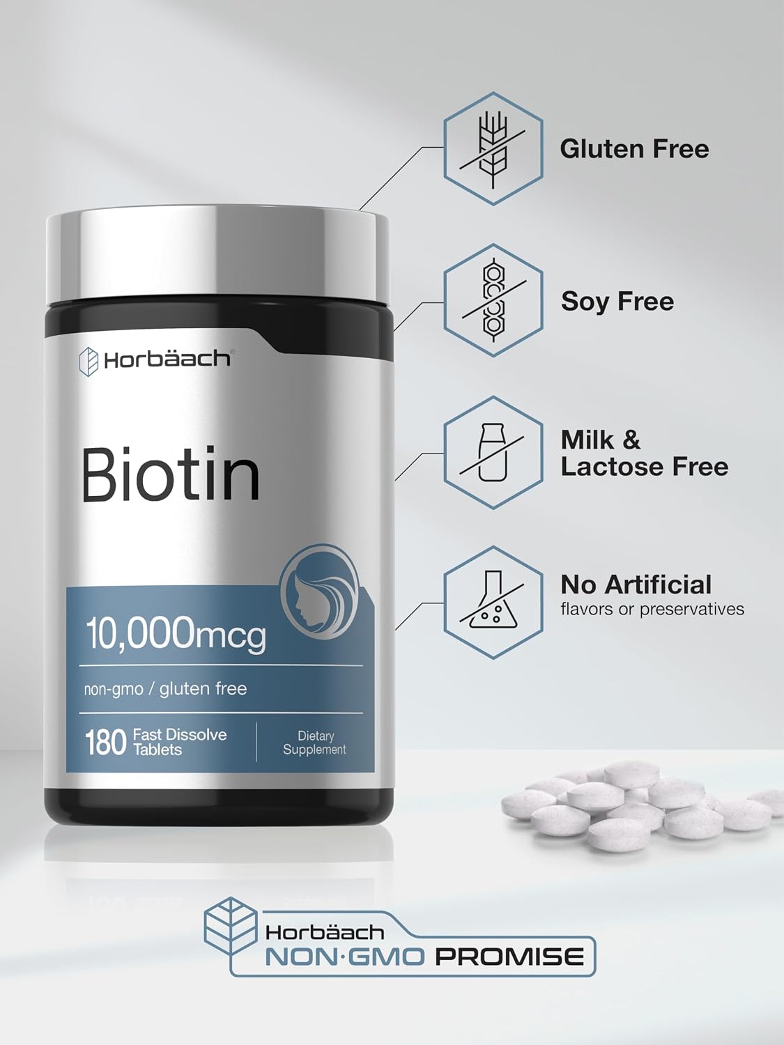 Horbäach Biotin 10000mcg Fast Dissolve Tablets - 180 Tablets - görsel 5
