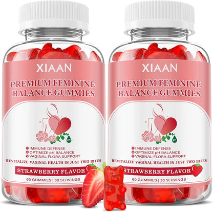 Feminine Balance Gummies for Women | with Probiotics & Vitamin C | Vegan, Gluten-free, Strawberry Flavour | 60 Gummies