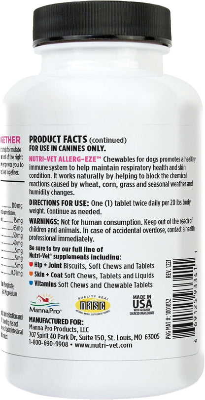 Nutri-Vet Allerg-Eze Chews for Dogs – Allergy Relief with Antioxidants & Omega-3s, 60 Chews