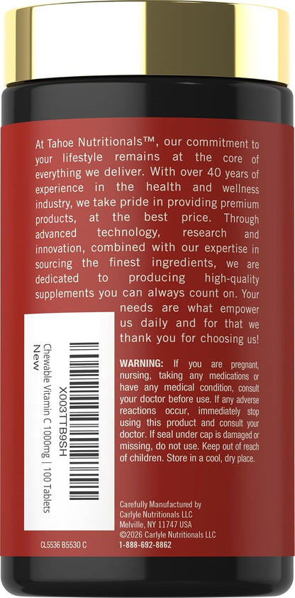 Carlyle Vitamin C Chewables | 1000mg | 100 Tablets | Natural Orange Flavour