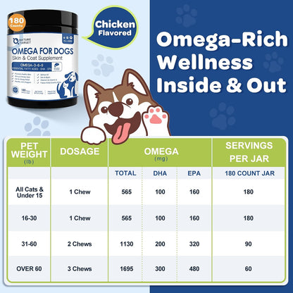 NATURE TARGET Omega-3 Fish Oil for Dogs, 180ct Chicken Flavour Chews
