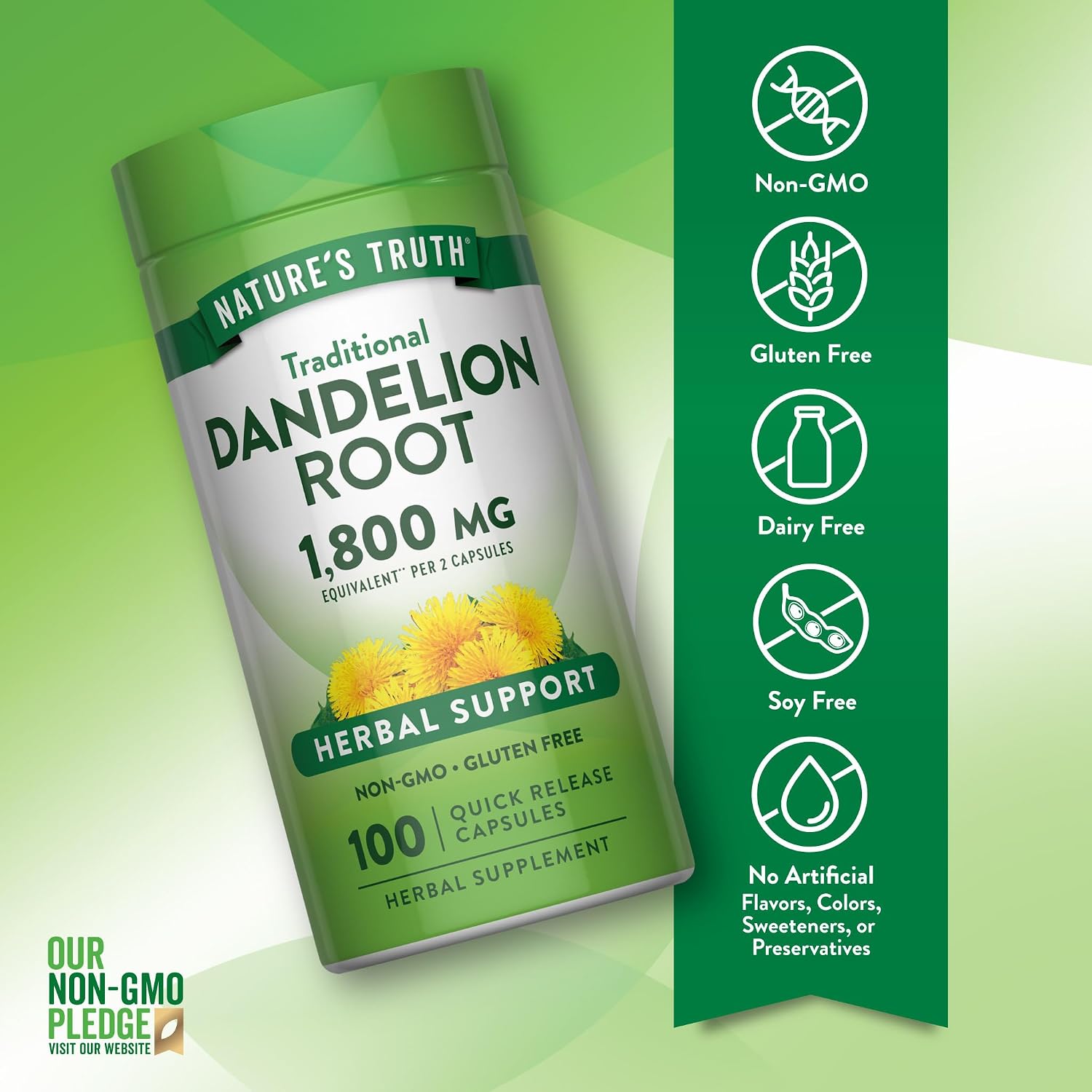 Nature's Truth Dandelion Root Capsules - 100 Capsules, Non-GMO & Gluten-free Herbal Supplement - görsel 3