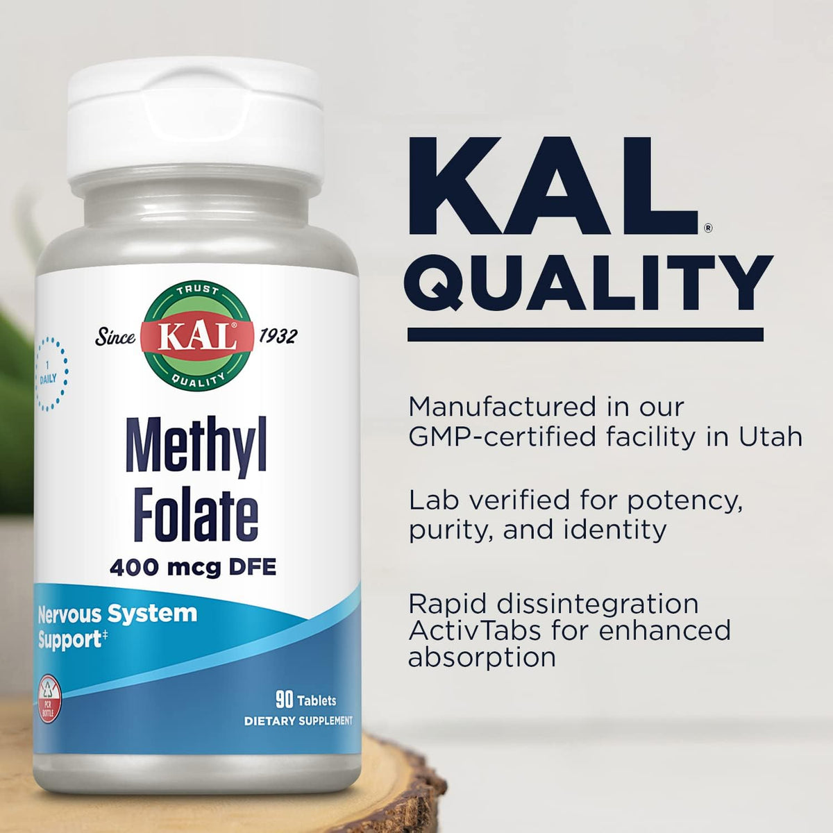 KAL Methyl Folate 400 mcg - 5-MTHF Active Form - Fast-Dissolving ActivTabs - 90 Tablets - görsel 4