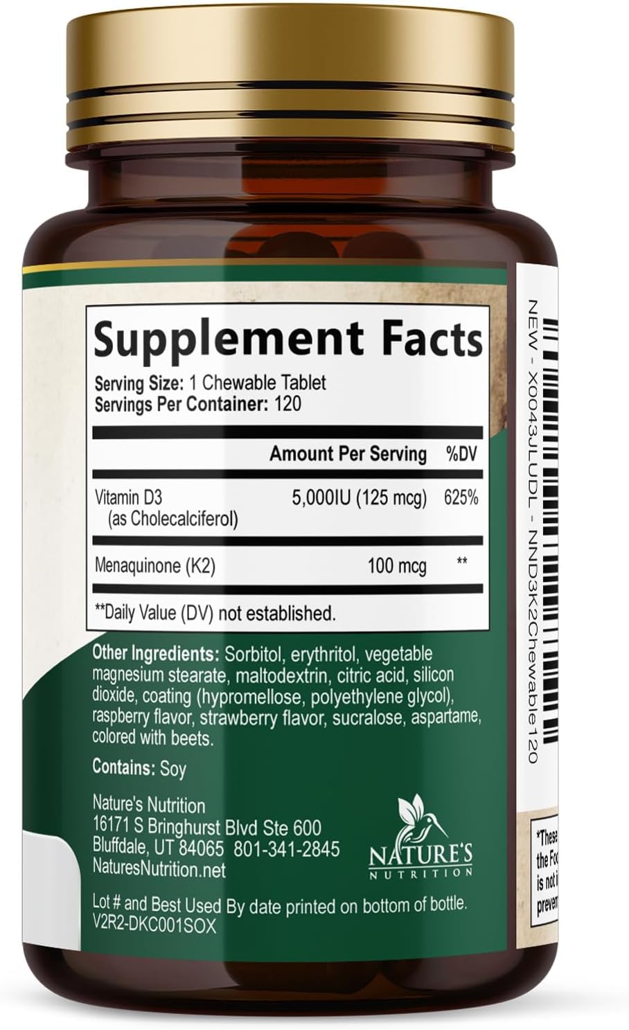 Vitamin D3 K2 Supplement | 5000 IU D3 + 100 mcg K2 (MK-7) | Chewable Tablets - Berry Flavour - görsel 9