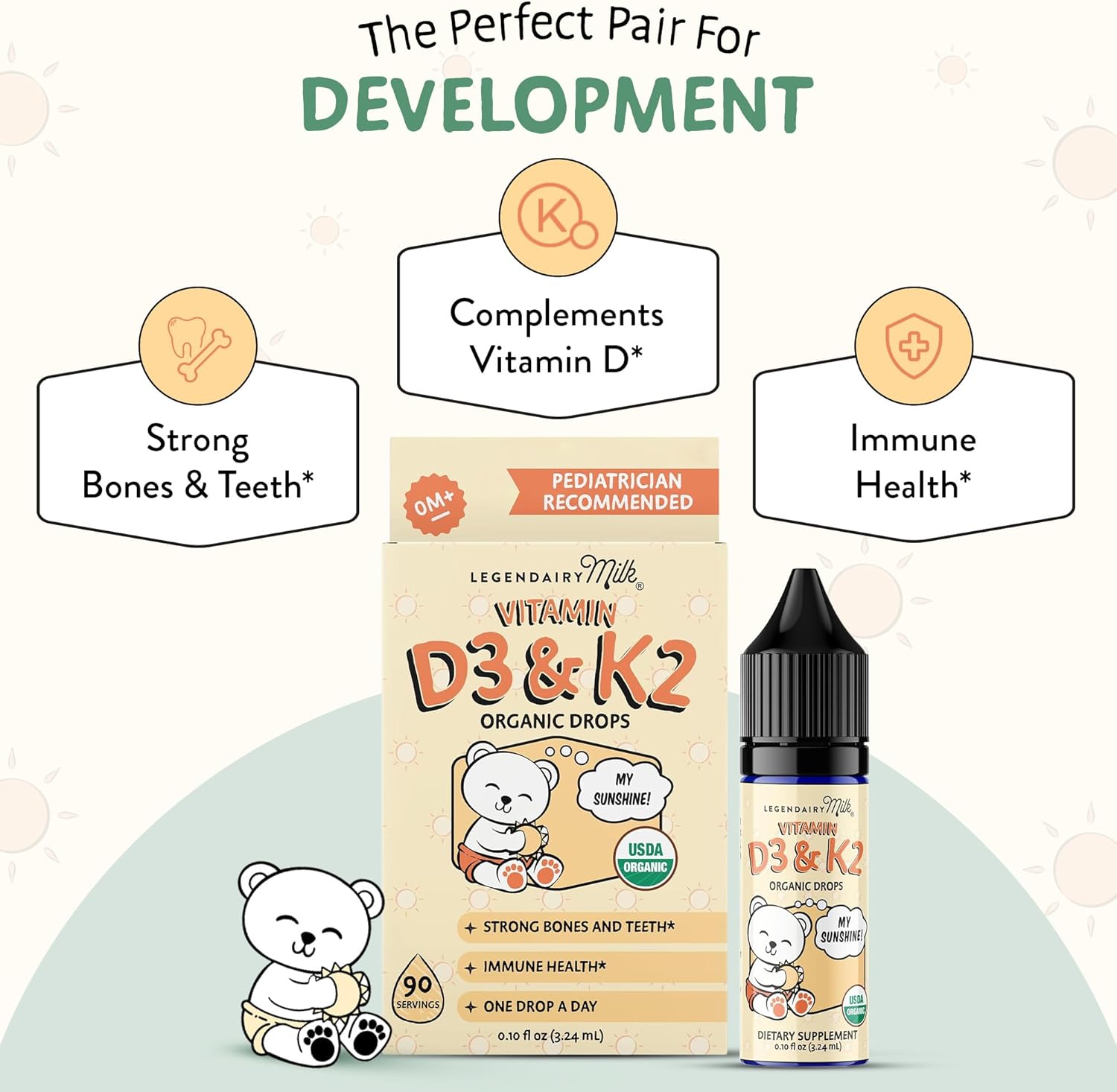 Legendairy Milk Organic Baby Vitamin D3 K2 Liquid Drops - 400 IU, 90 Servings - görsel 3