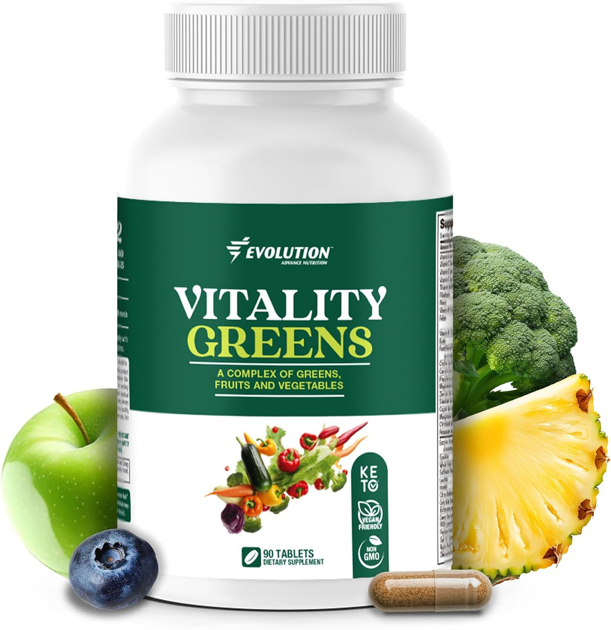 Evolution Advance Nutrition Vitality Green – Fruit and Vegetable Supplement, 90 Tablets – Vegan - görsel 1