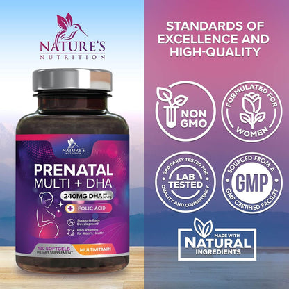 Prenatal Vitamins for Women with Folic Acid + Omega-3 DHA - 120 Soft gel capsule Capsules