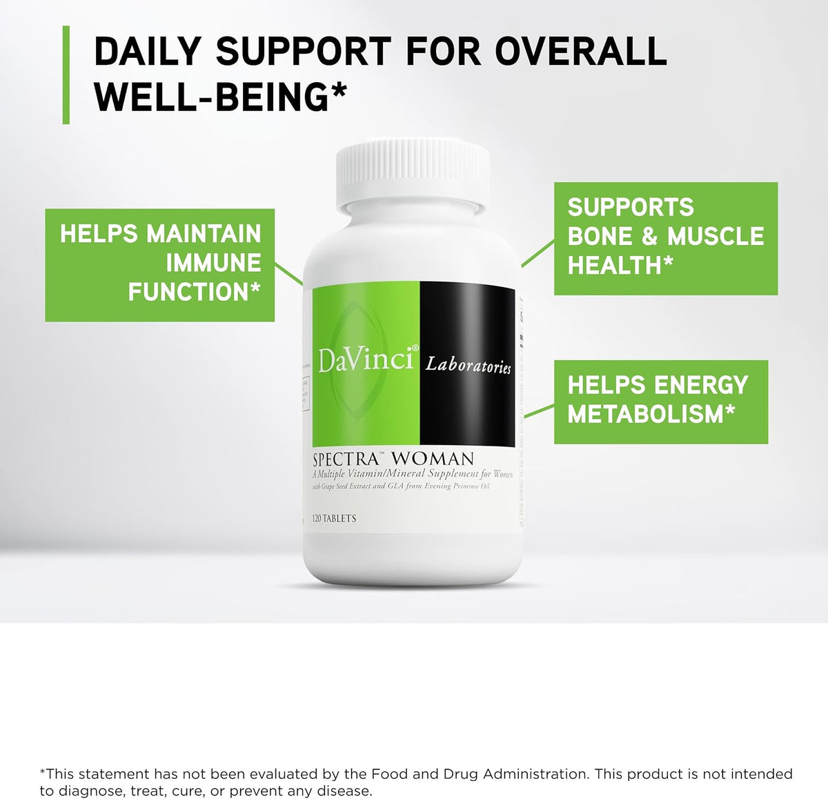 DaVinci Labs Spectra Woman - Food Supplement with Vitamins, Minerals, Calcium, Beta Carotene, L-Cysteine, Grape Seed Extract - 120 Tablets - görsel 3