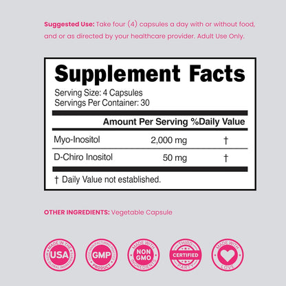 Myo-Inositol & D-Chiro-Inositol Supplement for Women – 40:1 Ratio, 2050mg, 120 Capsules