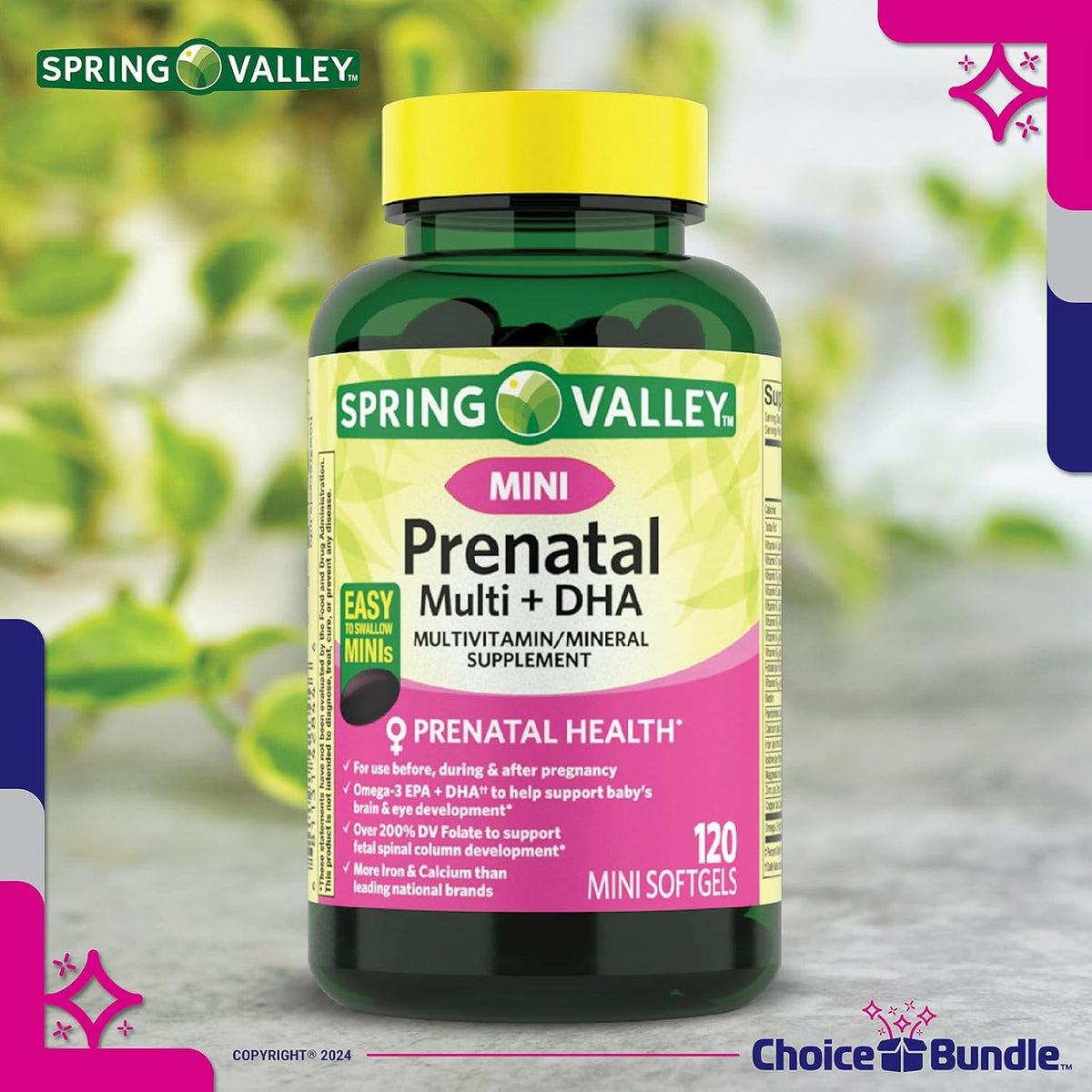 Spring Valley Prenatal Multi + DHA Complete Multivitamin Food Supplement – 2 Bottles of 120 Mini Soft gel capsules with Bonus Guide & Pill Container - görsel 4
