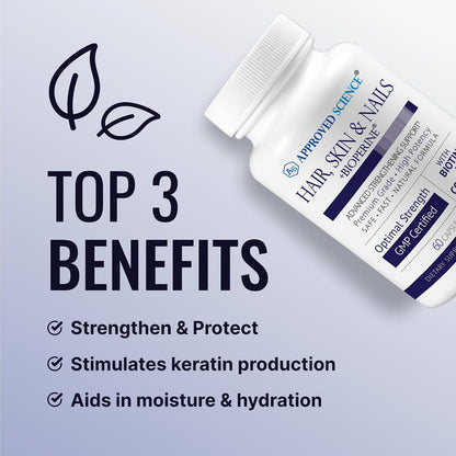 Approved Science Hair, Skin and Nails Supplement - Biotin, Collagen, Vitamin B Complex, Silica, BioPerine (60 Capsules)