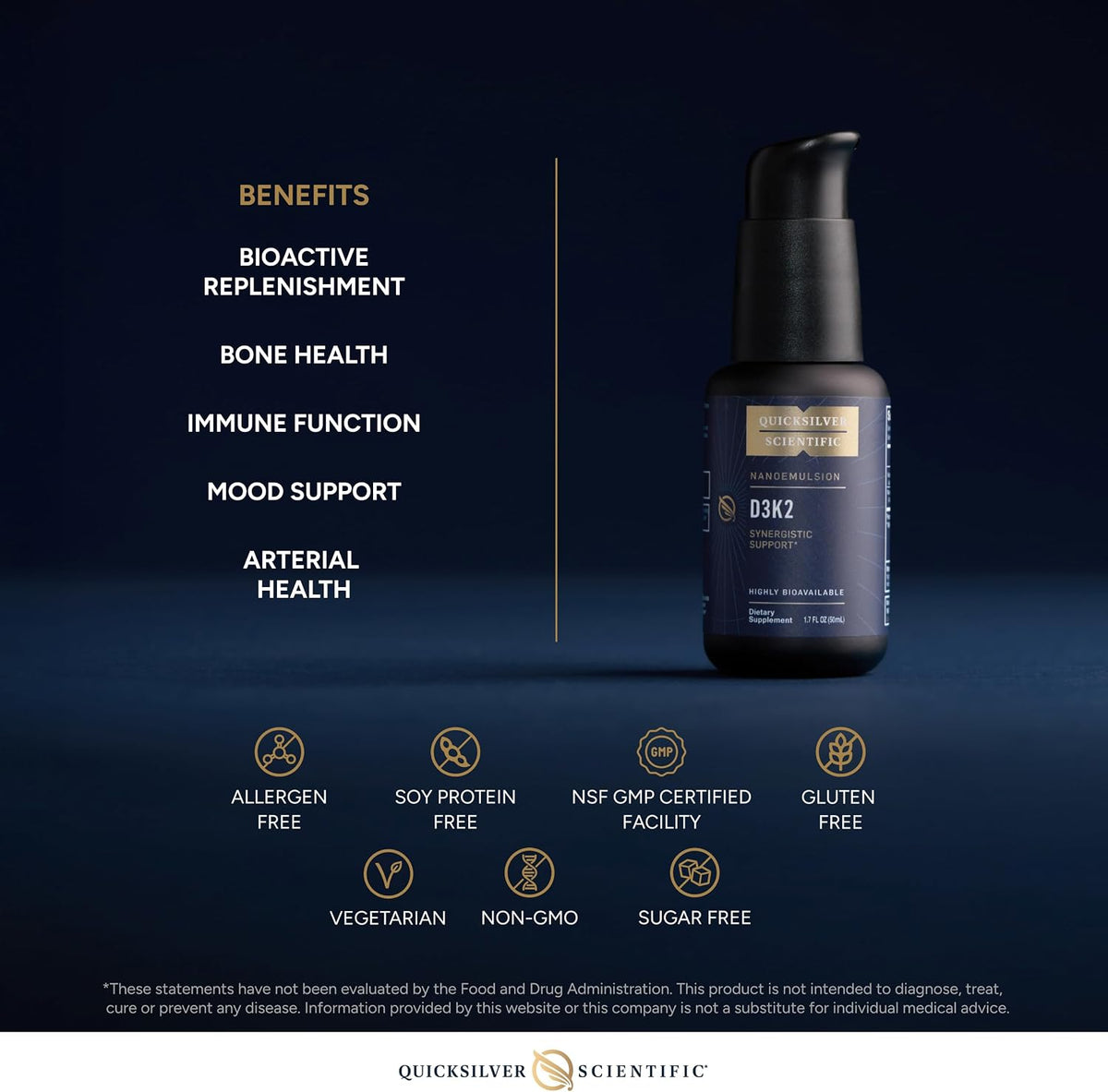 Quicksilver Scientific Nanoemulsified D3K2 - Liquid Vitamin D3 + K2 MK7, 2500 IU D3, 90 mcg K2, 50 ml - görsel 4