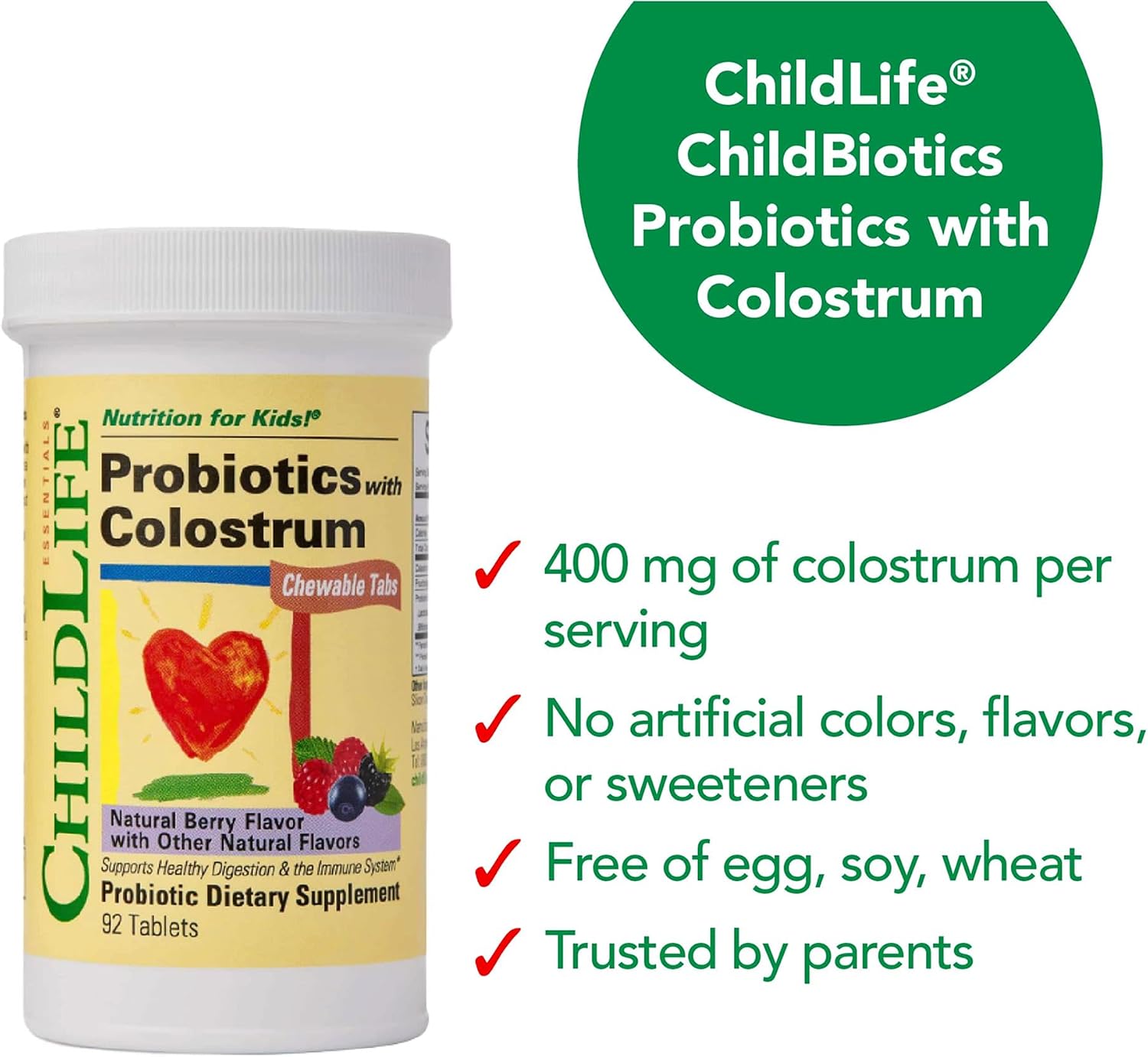 CHILDLIFE ESSENTIALS ChildBiotics with Colostrum - Probiotics for Kids, Chewable Children's Probiotics for Digestive Health, Colostrum for Kids - Natural Berry Flavour, 92 Tablets (Pack of 2) - görsel 6