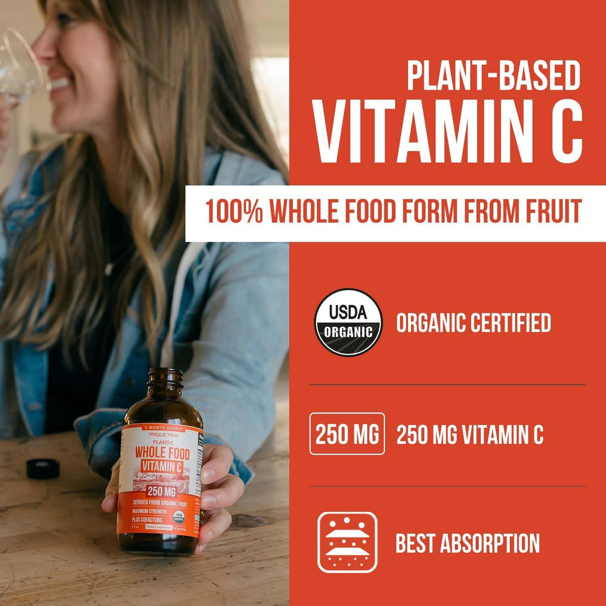 Organic Vitamin C Liquid – 250 mg | Whole Food Vitamin C Supplement from Fruit with Absorption Cofactors, Rutin & Citrus Bioflavonoids – Immune & Antioxidant Support, Total Health (96 Servings) - görsel 2
