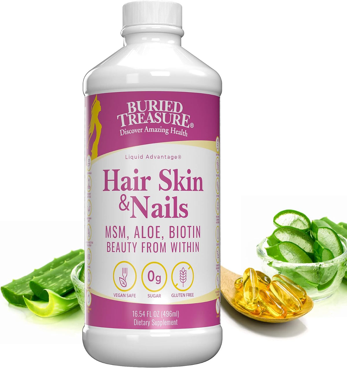 Buried Treasure Hair, Skin and Nails Liquid Complex with MSM, Biotin & Aloe Vera - görsel 1