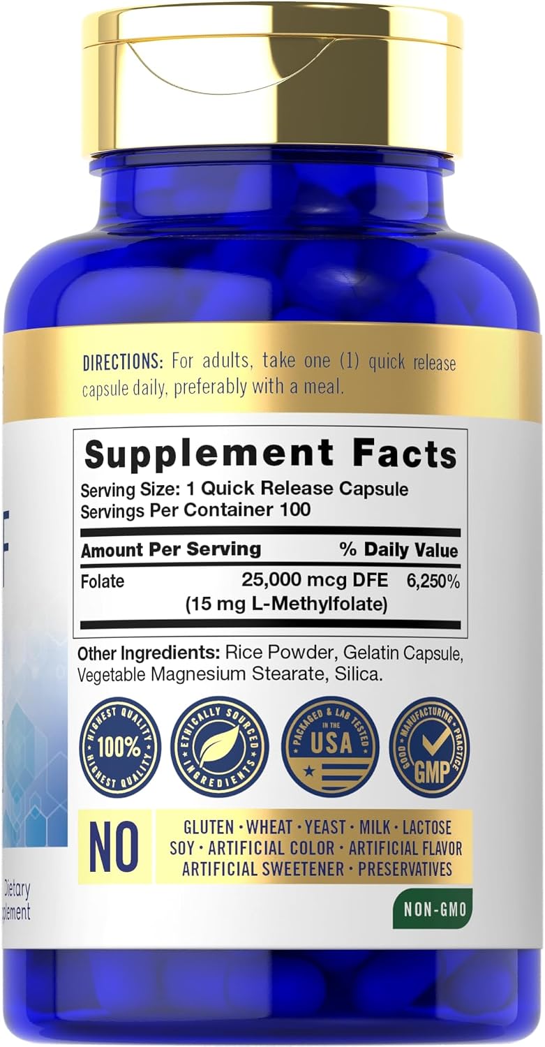 Carlyle 5-MTHF Supplement 15mg | 100 Capsules | L-Methylfolate | Non-GMO, Gluten-free | Premium Quality - görsel 2