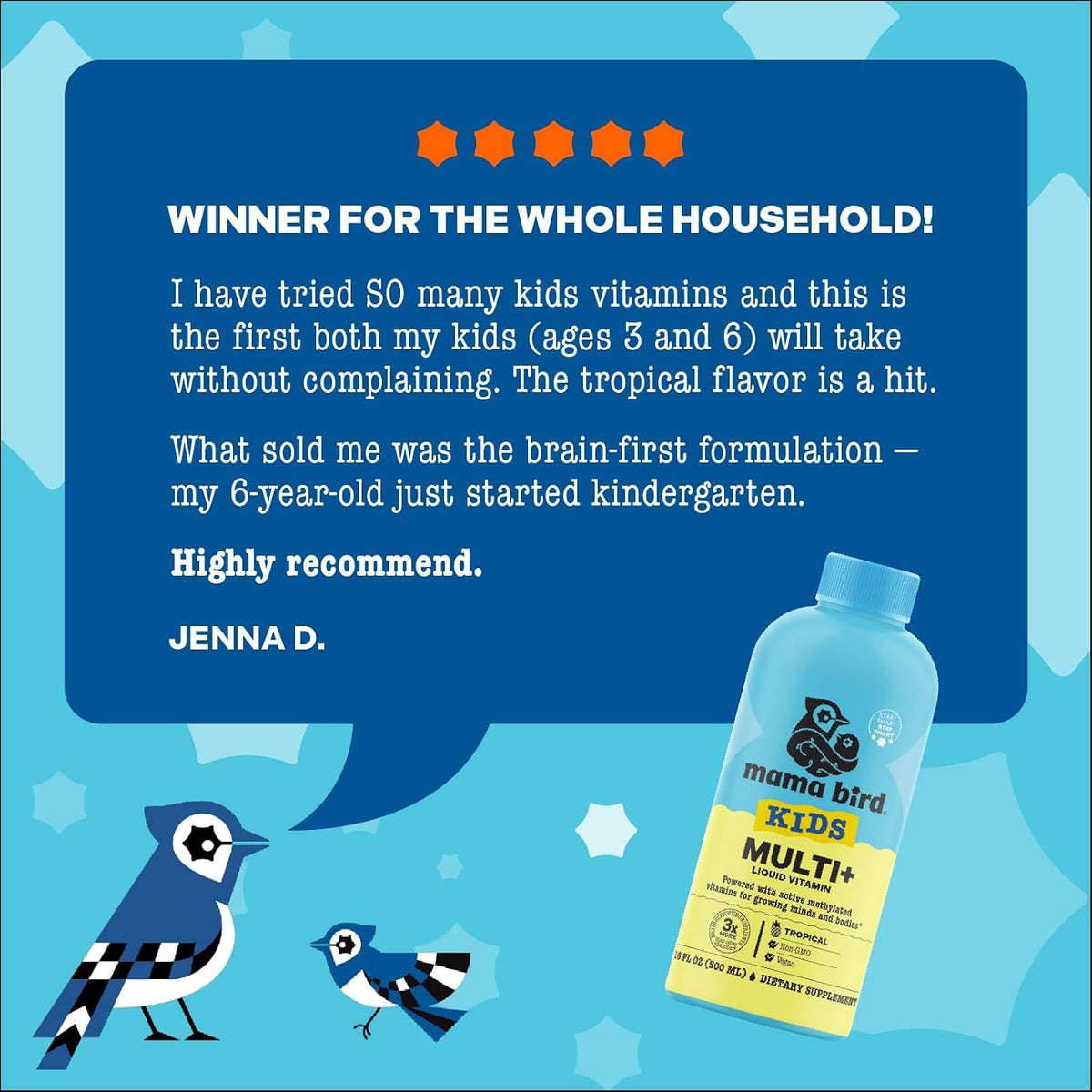 Mama Bird - Award-Winning Children's Multi+ Liquid Vitamins (31 Servings) Tropical Flavour - Active Methylated Vitamins, Children's Multivitamin - Organic Superfoods, Enzymes - Vegan, Gluten-free, Non-GM - 473 ml - görsel 8