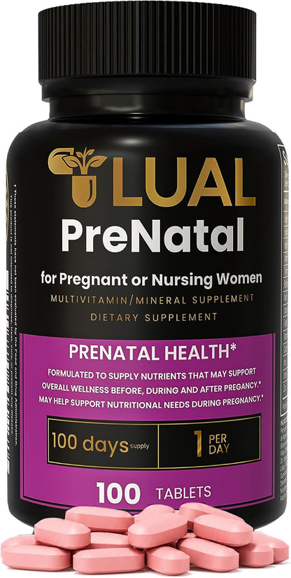 LUAL Prenatal Multivitamin with Folic Acid & Iron | 100 Tablets
