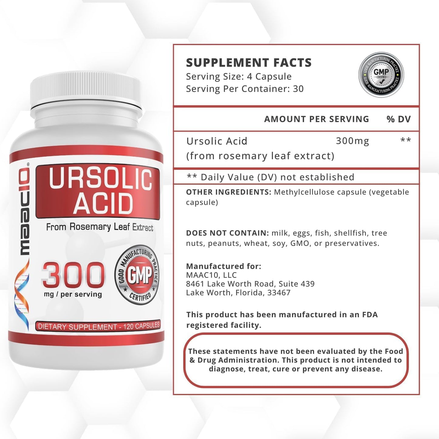 MAAC10 Ursolic Acid 300mg - Derived from Rosemary Extract, AMPK & Sirtuin Activator - görsel 4