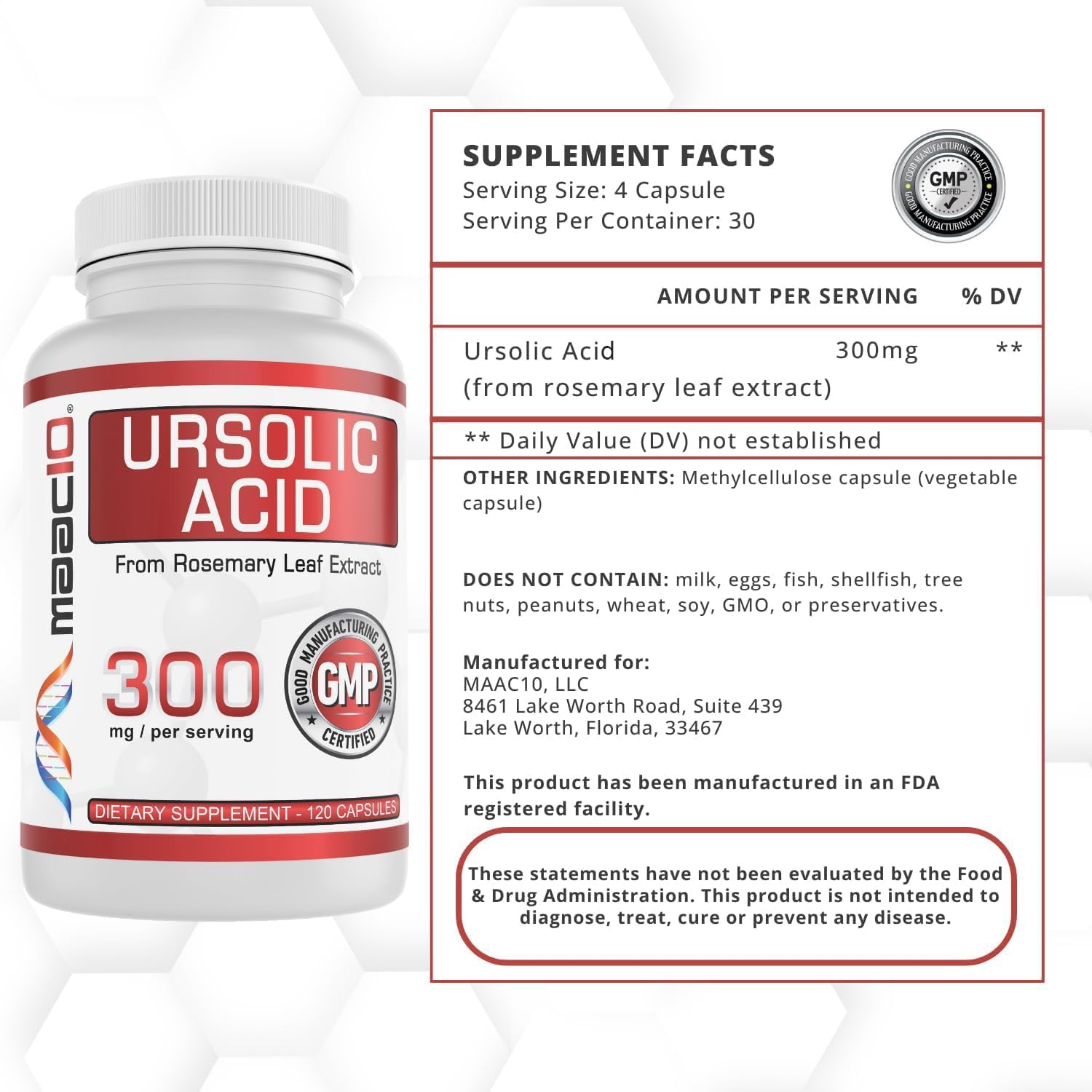 MAAC10 Ursolic Acid 300mg - Derived from Rosemary Extract, AMPK & Sirtuin Activator - görsel 4
