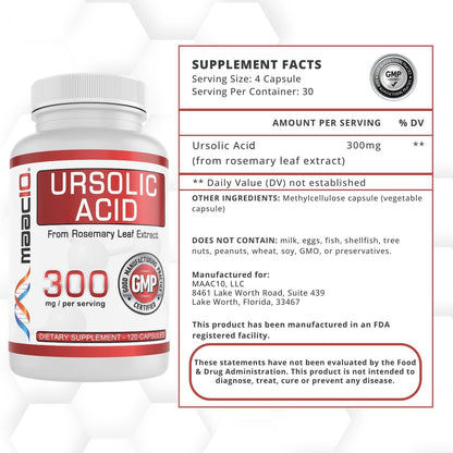 MAAC10 Ursolic Acid 300mg - Derived from Rosemary Extract, AMPK & Sirtuin Activator