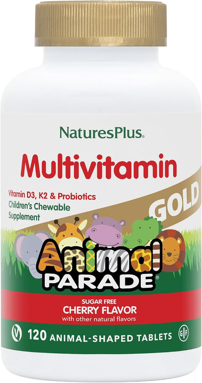 Nature's Plus Animal Parade Gold Children's Chewable Multivitamin - Natural Cherry Flavour - 120 Animal Shaped Tablets (Pack of 2)