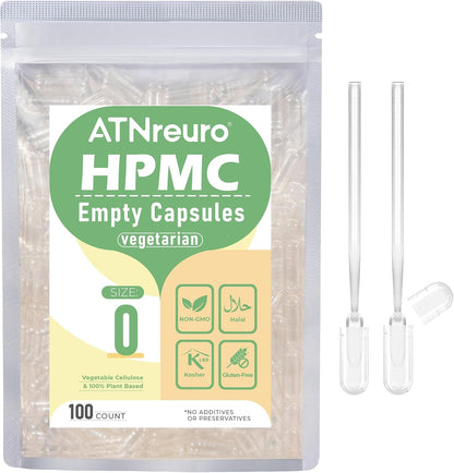 ATNreuro Size 0 Empty Vegan Capsules with 2 Micro Spoons - 1000 Count