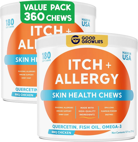 Dog Allergy Relief Chews — Anti-Itch Skin & Coat Supplement: No Fillers, Just Flavour - Itchy Skin Relief Supplement with Omega-3 Fish Oil - for Itching & Paw Licking - 360Ct (BBQ Chicken)