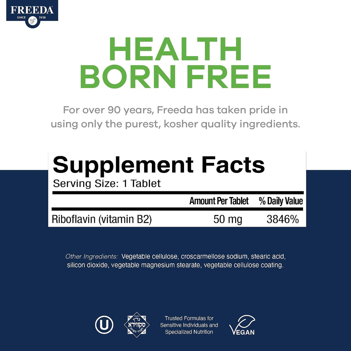 FREEDA Riboflavin Vitamin B2 Tablets – 50mg – Optimised Dose for Energy & Nervous System Support – Kosher, Vegan, GF B2 Vitamins Supplement – VIT B 2 for Brain & Metabolism (100 Ct) - görsel 3