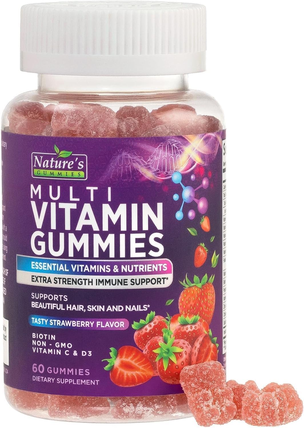 Multivitamin Gummies for Adults – Complete Chewable Multivitamin for Women & Men – Essential Vitamins with A, C, D, E & High-Strength B12 – Vegetarian Gummy Vitamins – 60 Gummies - görsel 1