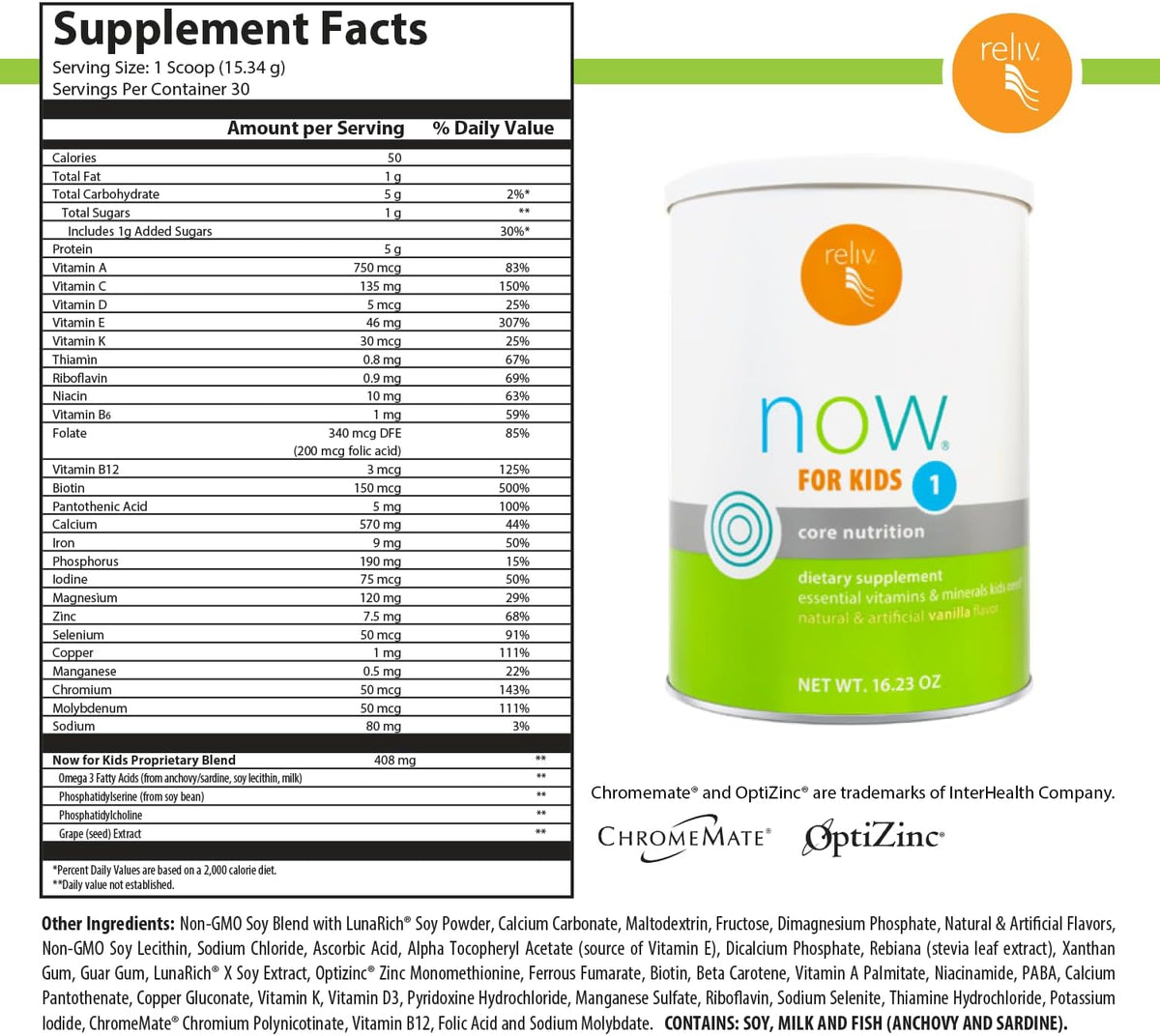 RELIV Now for Kids 1 Vanilla - Lower-Sugar Nutritional Shake with Vitamins, Minerals & Plant-Based Protein, 30 Servings - görsel 2