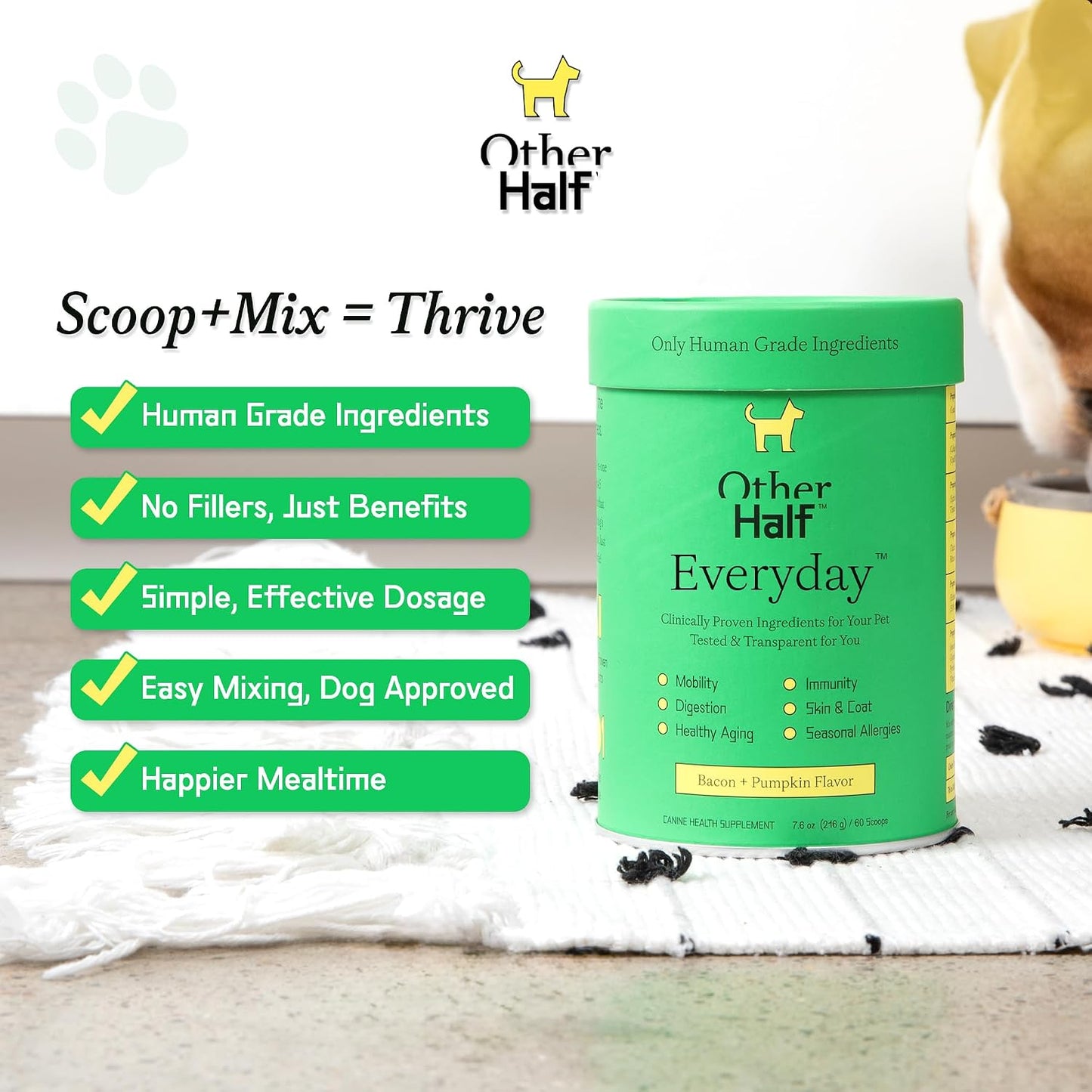Other Half Everyday - Dog Multivitamin Supplement - Daily Joint, Gut, Allergy, Immune, Urinary Tract Support, Skin, Coat & More - Glucosamine, Chondroitin, Omega-3 & Probiotics | 45 Active Ingredients - görsel 2