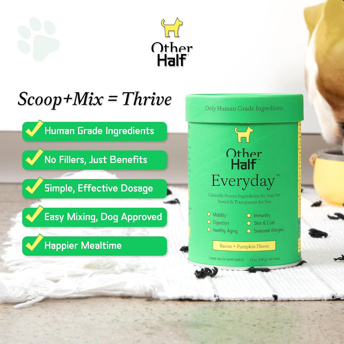 Other Half Everyday - Dog Multivitamin Supplement - Daily Joint, Gut, Allergy, Immune, Urinary Tract Support, Skin, Coat & More - Glucosamine, Chondroitin, Omega-3 & Probiotics | 45 Active Ingredients - görsel 2
