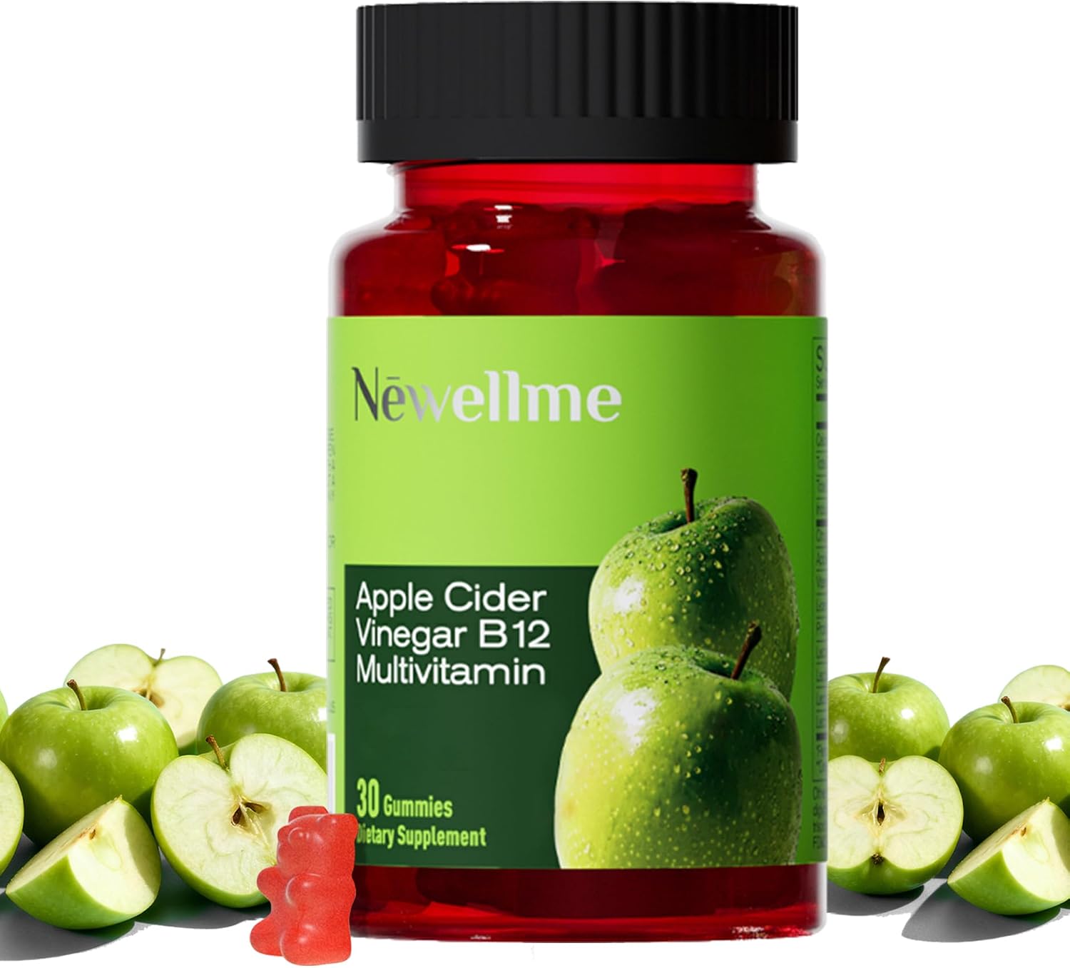 NEWELLME ACV Gummies with the Mother & B12 – Sugar-Free, Great-Tasting Vegan Gummies for Digestion, Metabolism & Daily Energy Support, 30 Count - görsel 1