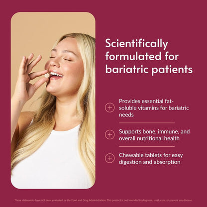 Bariatric Advantage Chewable High ADEK with Iron – for Bariatric Patients – High Potency Vitamin A, D, E & K – Includes B-Vitamins – Chewable Multivitamins – Tropical Fruit – 60 Chewable Tablets